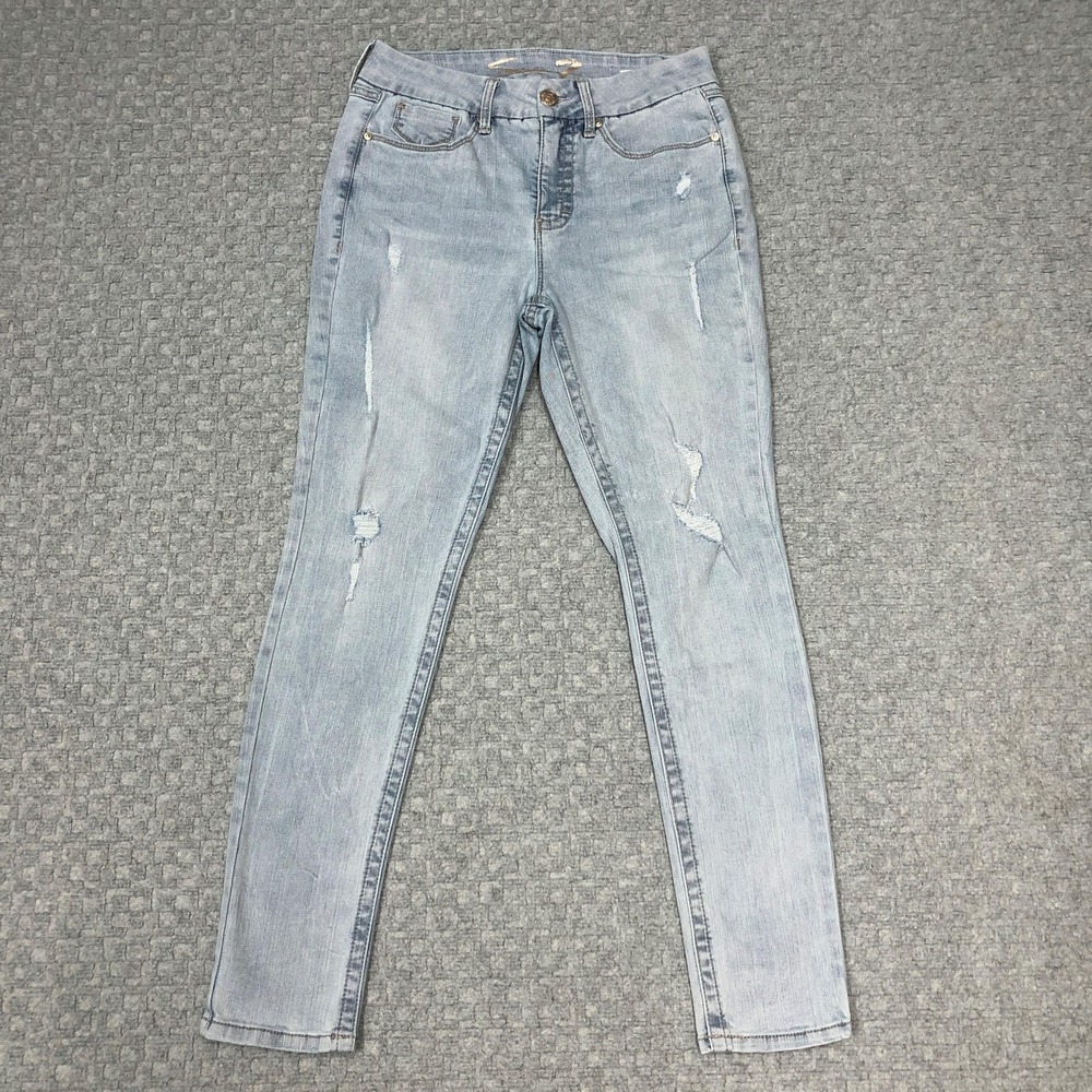 Seven7 Jeans Womens 8 Light Wash Mid Rise Skinny Distressed Stretch Denim Day